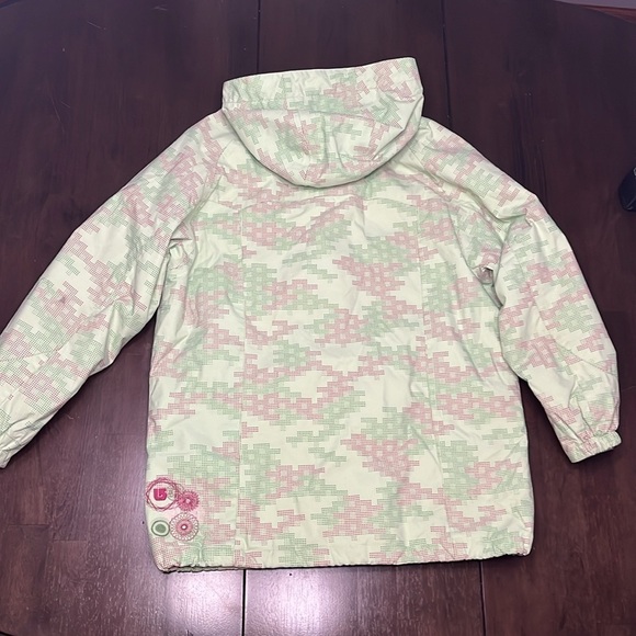 Burton Wanderlust Ski Snowboard Jacket Girls XL Lt. Green Geo Hooded Pink Parka - Picture 15 of 16